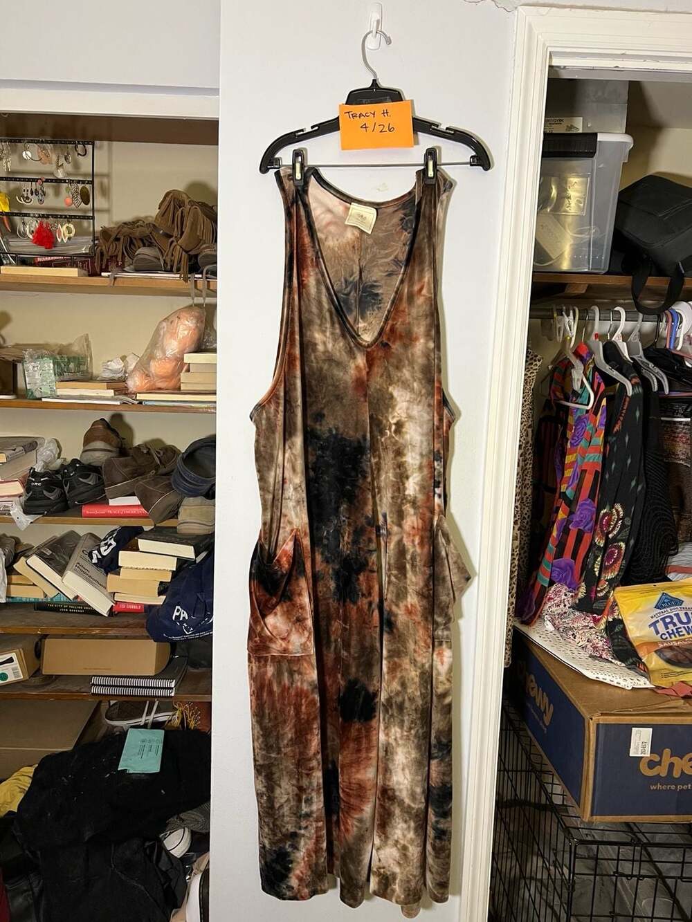 Kantha Bae Velvet Tie Dye V-Neck Jumpsuit with Pockets Free Size